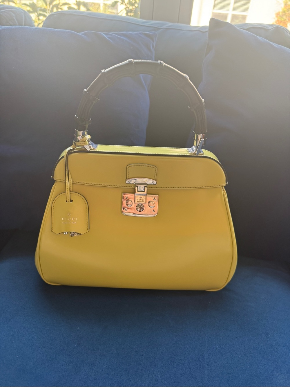 Authentic Gucci Yellow Lady Lock Bamboo-Handle Purse, excellent condition